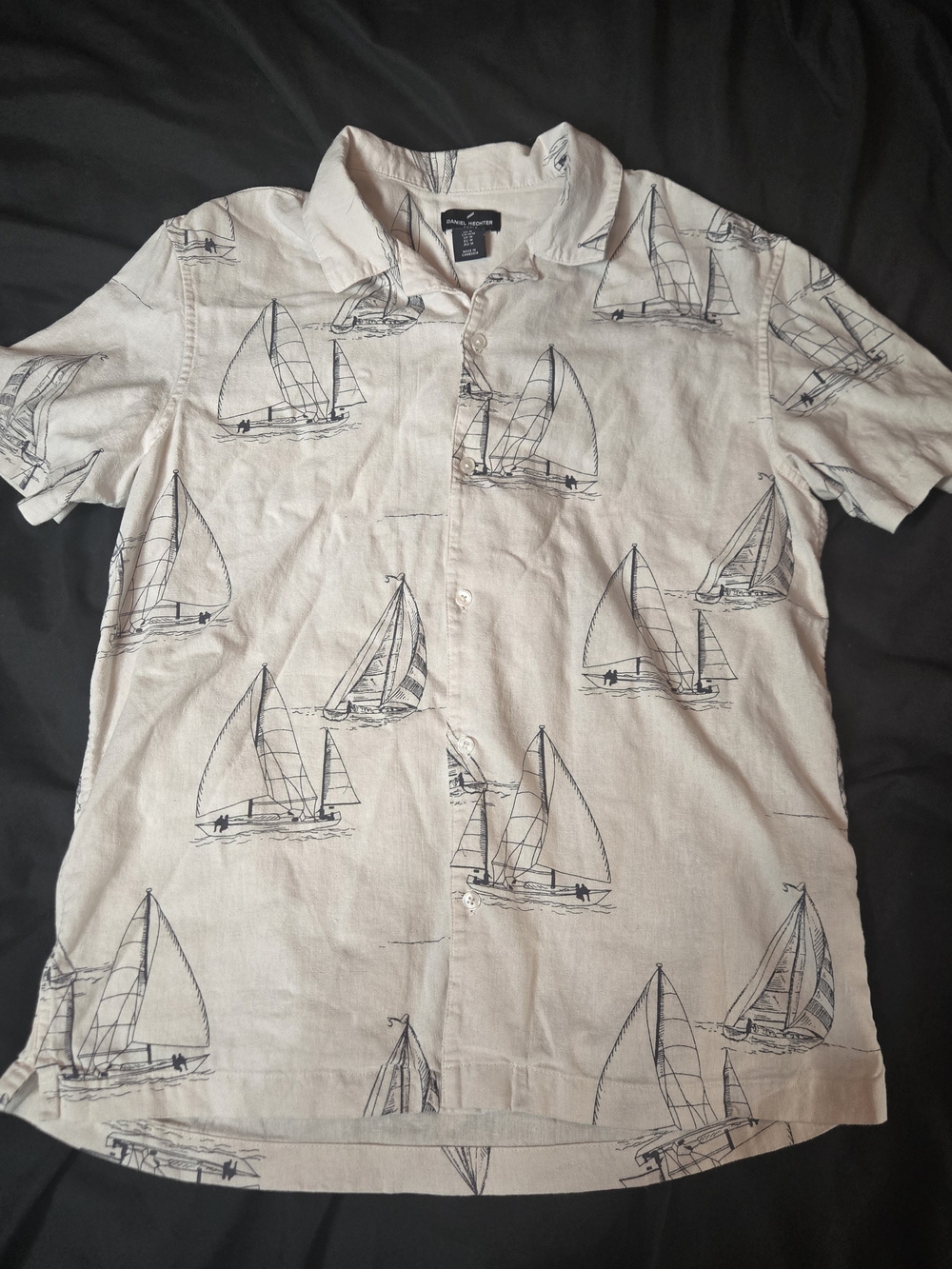 Daniel Hechter Light Beige Short-Sleeve Sailboat Print Shirt
